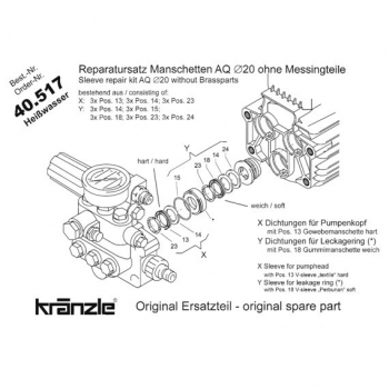 Kränzle 40517 Reparatur Satz Manschetten 20mm AQ-Pumpe