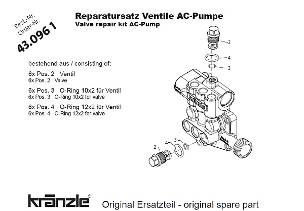 Kränzle 430961 Reparatur Satz Ventile AC-Pumpe