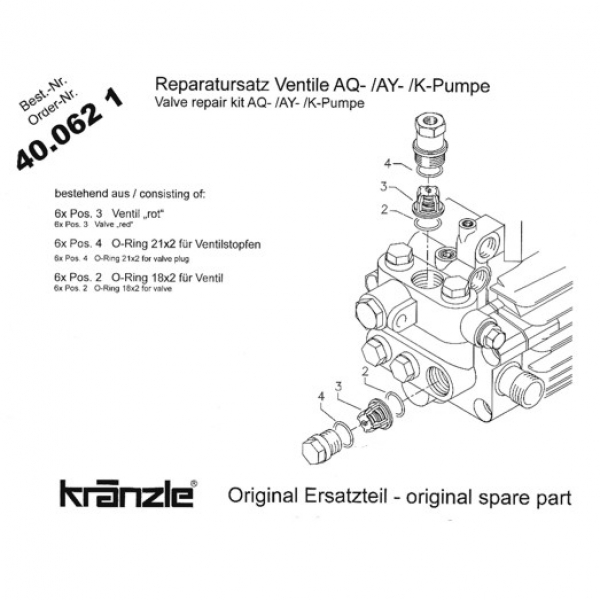 Kränzle 400621 Reparatur Satz Ventile AQ/AY/K-Pumpe